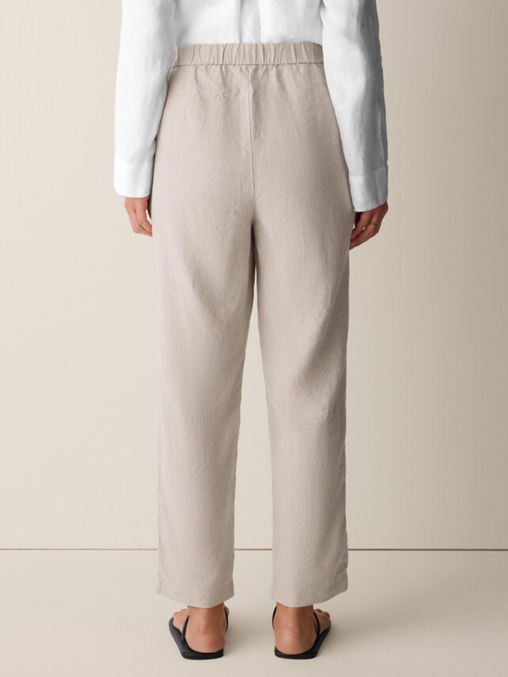 Eileen Fisher 100% Organic Linen Light Beige Elastic-Waist Pants Undyed Natural - Picture 6 of 10